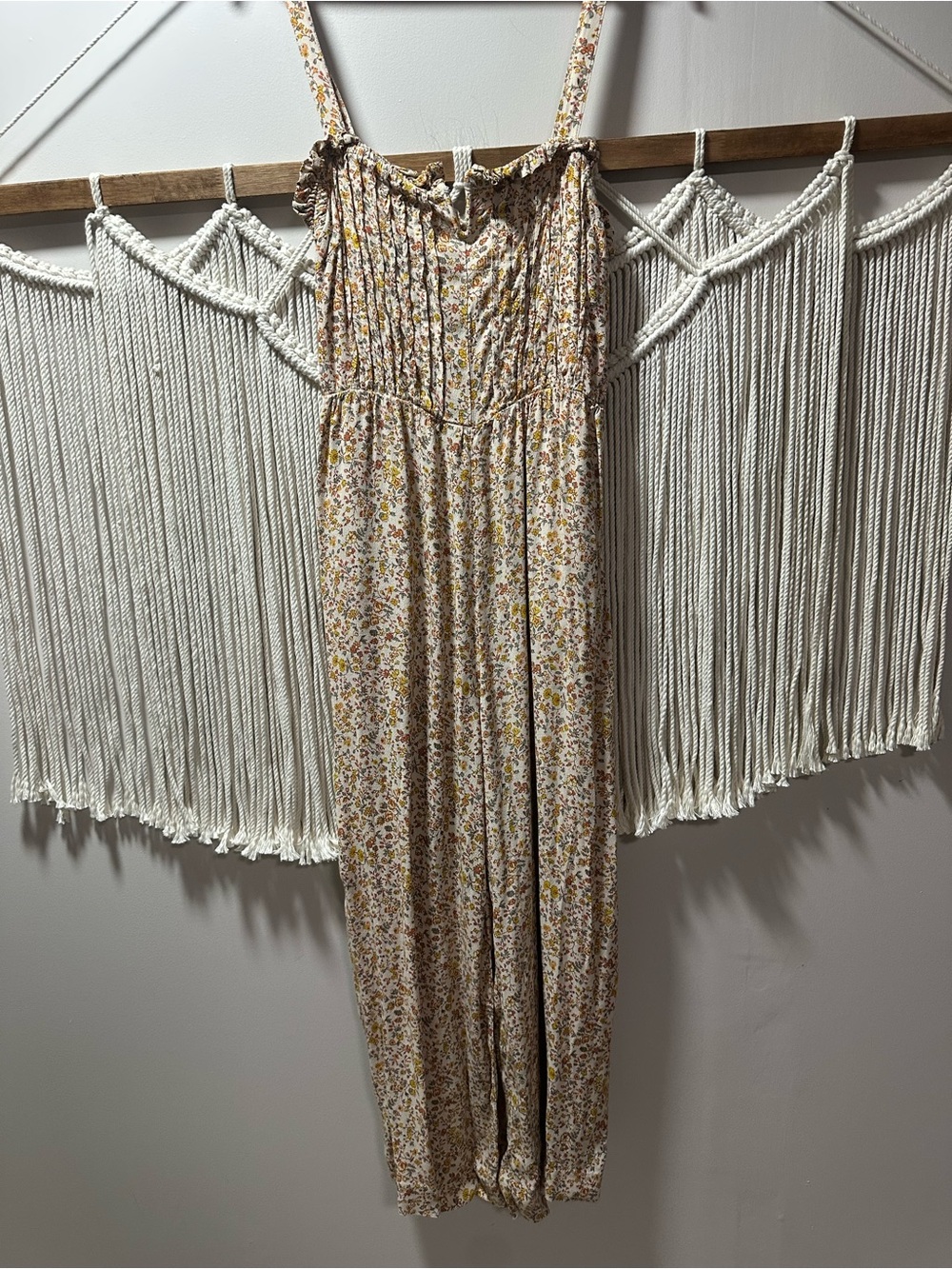 Madewell Floral Smocked Jumpsuit in Cream and Yellow